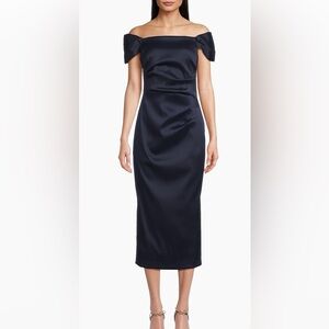 Aidan Mattox by Adrianna Papell Stretch Mikado Midi Dress Off-Shoulder Size 8